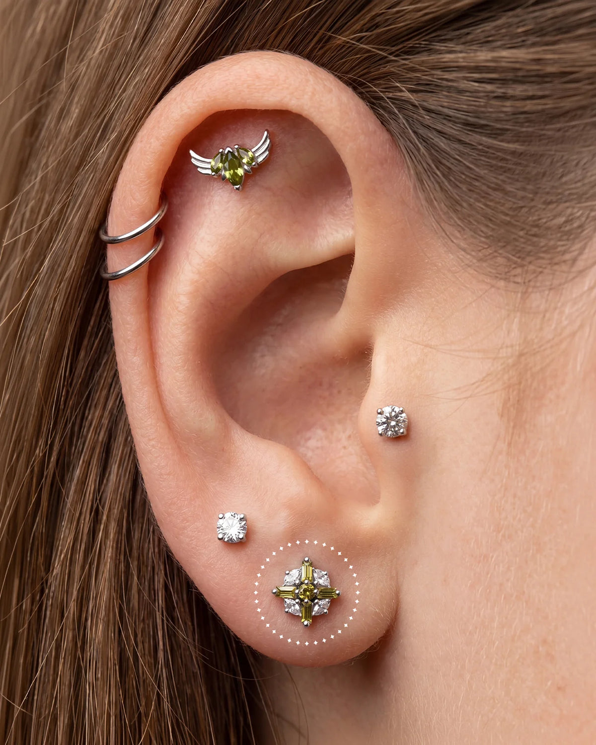 Crossburst Halo Flatback Stud Silver Olive Green - Image 10