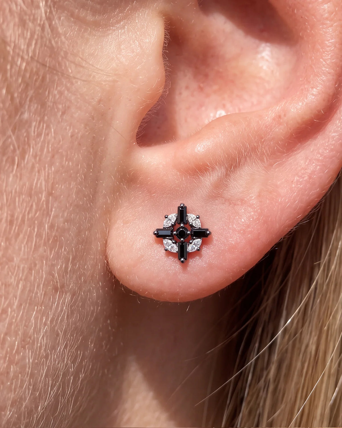 Crossburst Halo Flatback Stud Silver Onyx Black - Image 4