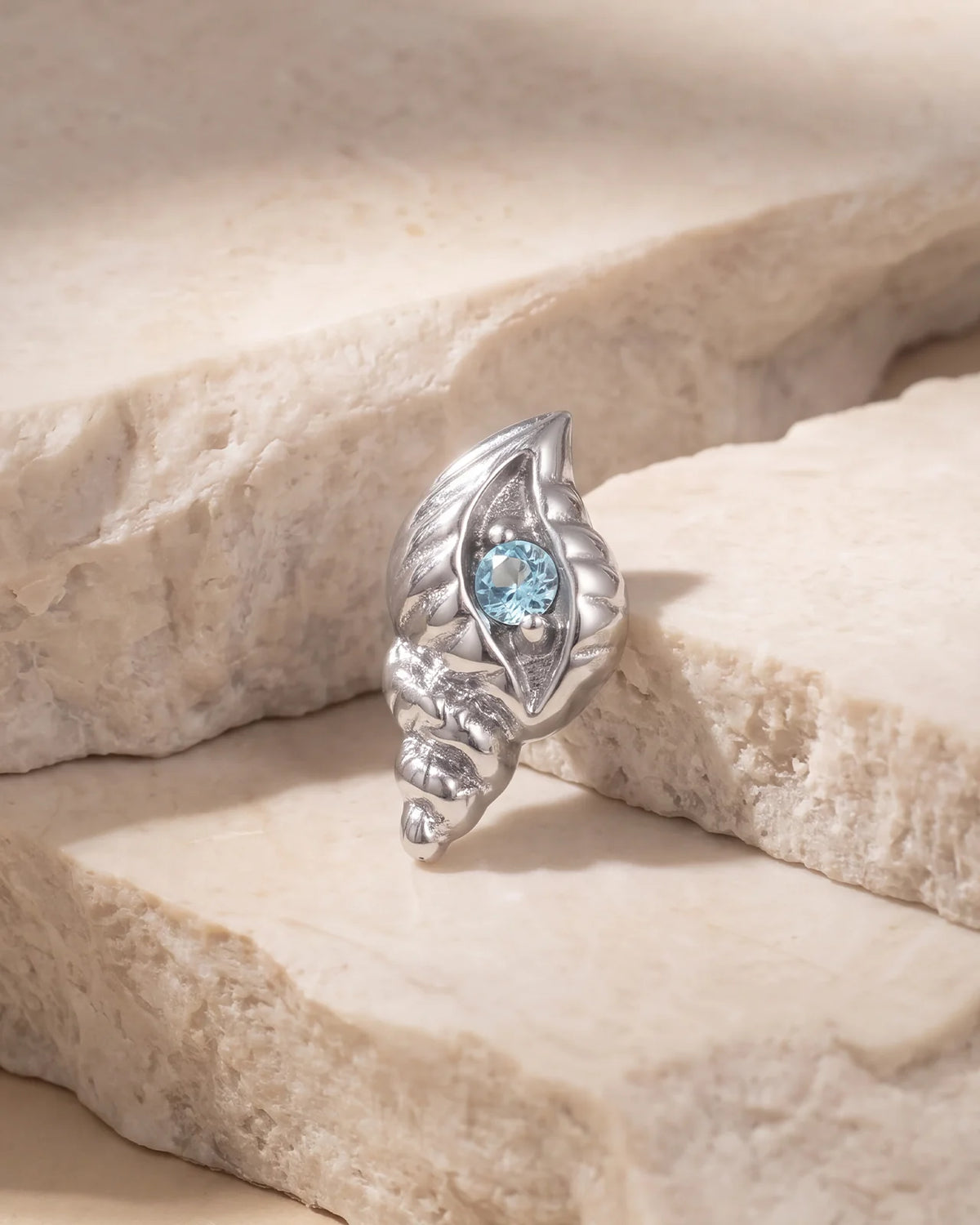 Tidal Spiral Shell Flatback Stud Silver Blue Stone - Image 2