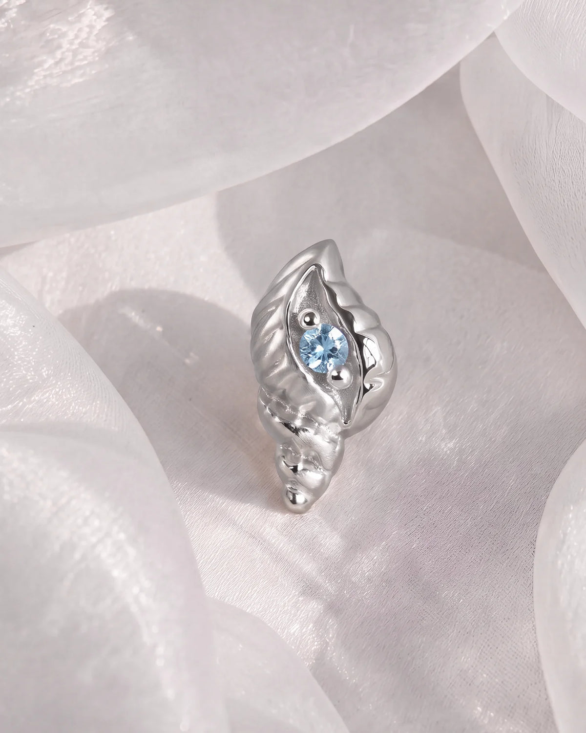 Tidal Spiral Shell Flatback Stud Silver Blue Stone - Image 3