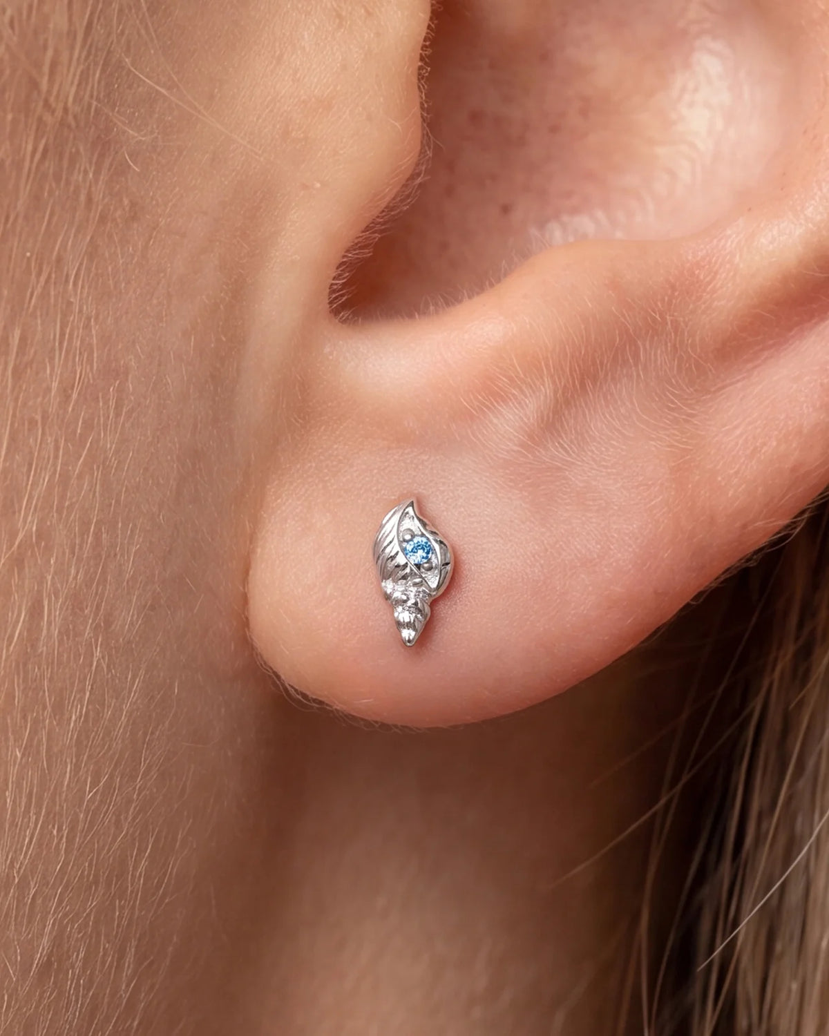Tidal Spiral Shell Flatback Stud Silver Blue Stone - Image 8