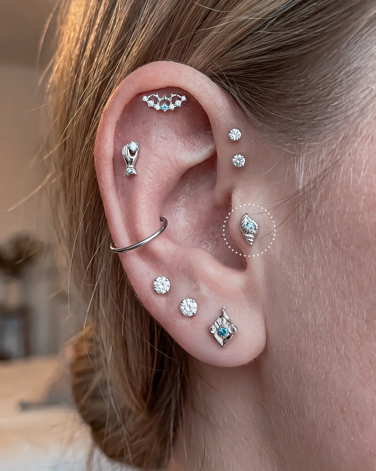 Tidal Spiral Shell Flatback Stud Silver Blue Stone - Image 16