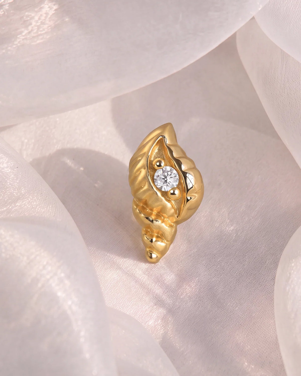 Tidal Spiral Shell Flatback Stud Gold Crystal Clear - Image 3
