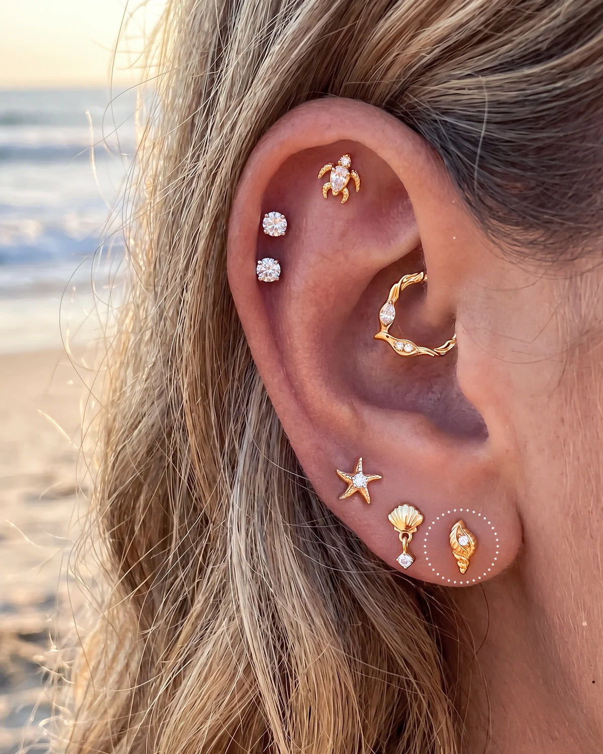 Tidal Spiral Shell Flatback Stud Gold Crystal Clear - Image 11