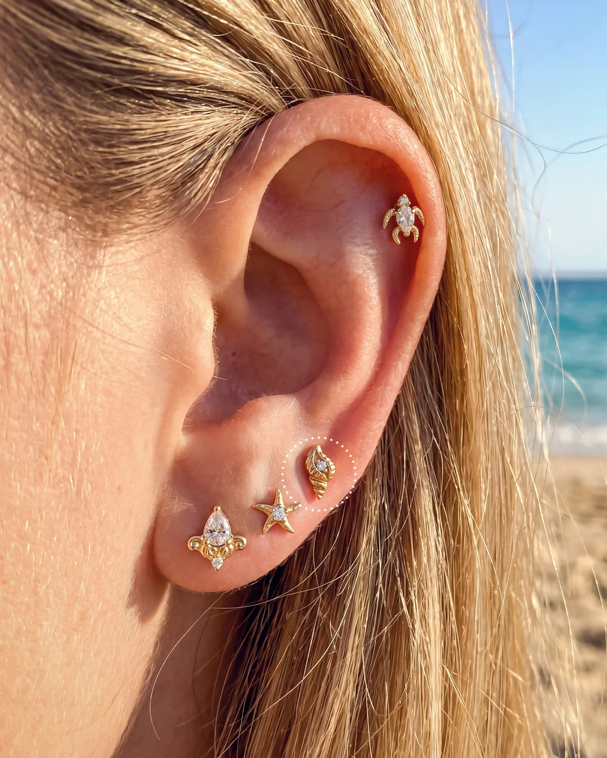 Tidal Spiral Shell Flatback Stud Gold Crystal Clear - Image 12