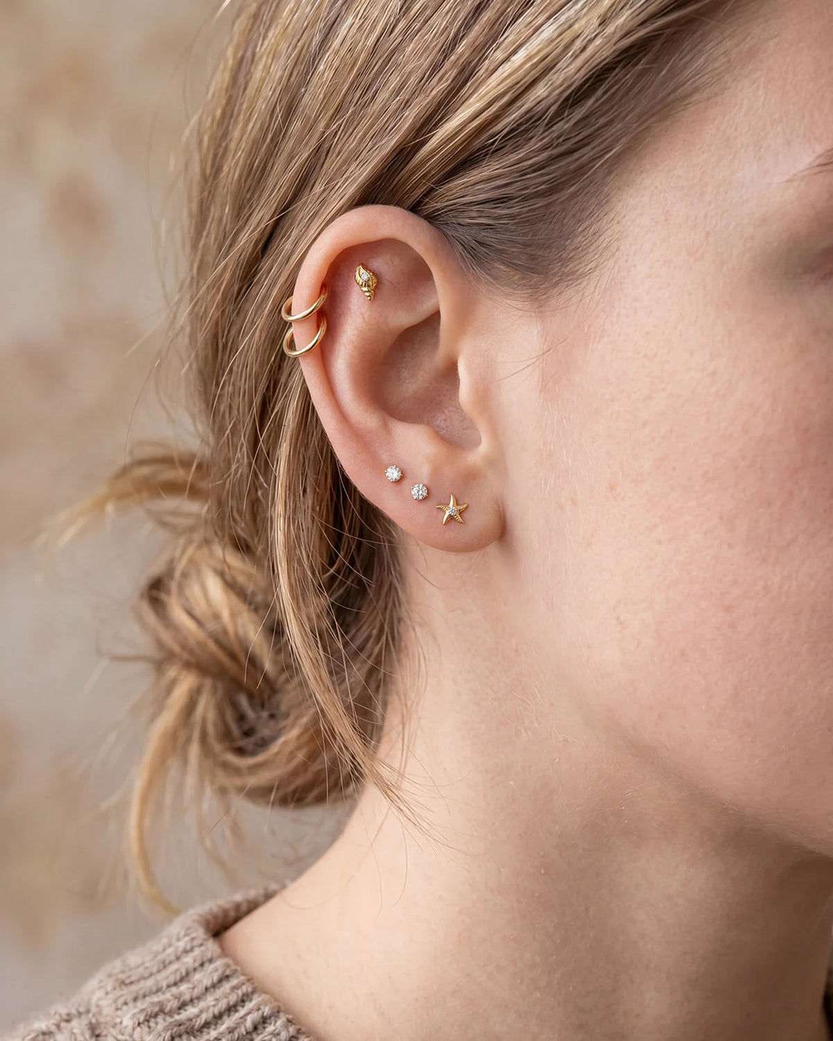 Tidal Spiral Shell Flatback Stud Gold Crystal Clear - Image 19