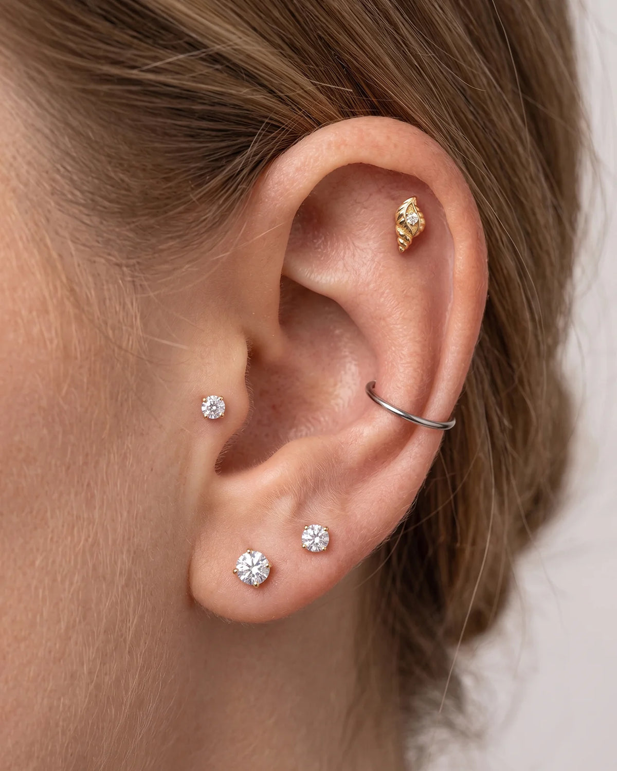 Tidal Spiral Shell Flatback Stud Gold Crystal Clear - Image 22