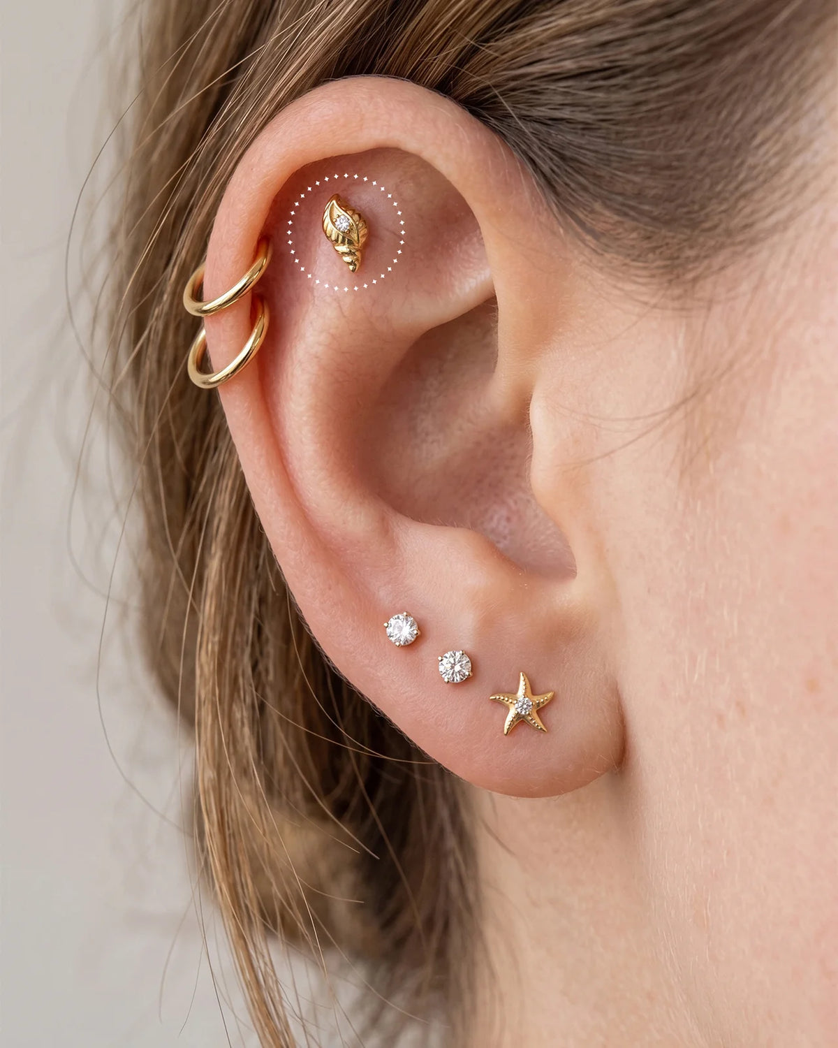 Tidal Spiral Shell Flatback Stud Gold Crystal Clear - Image 23
