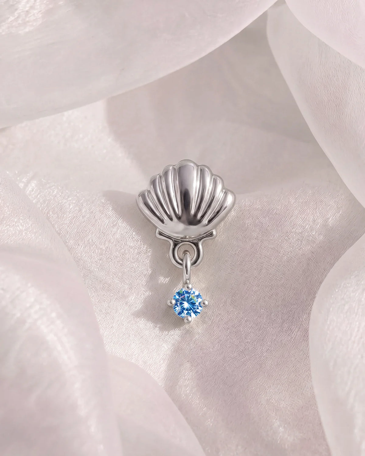 Tidal Glow Seashell Drop Flatback Stud - Silver Sky Blue - image 2