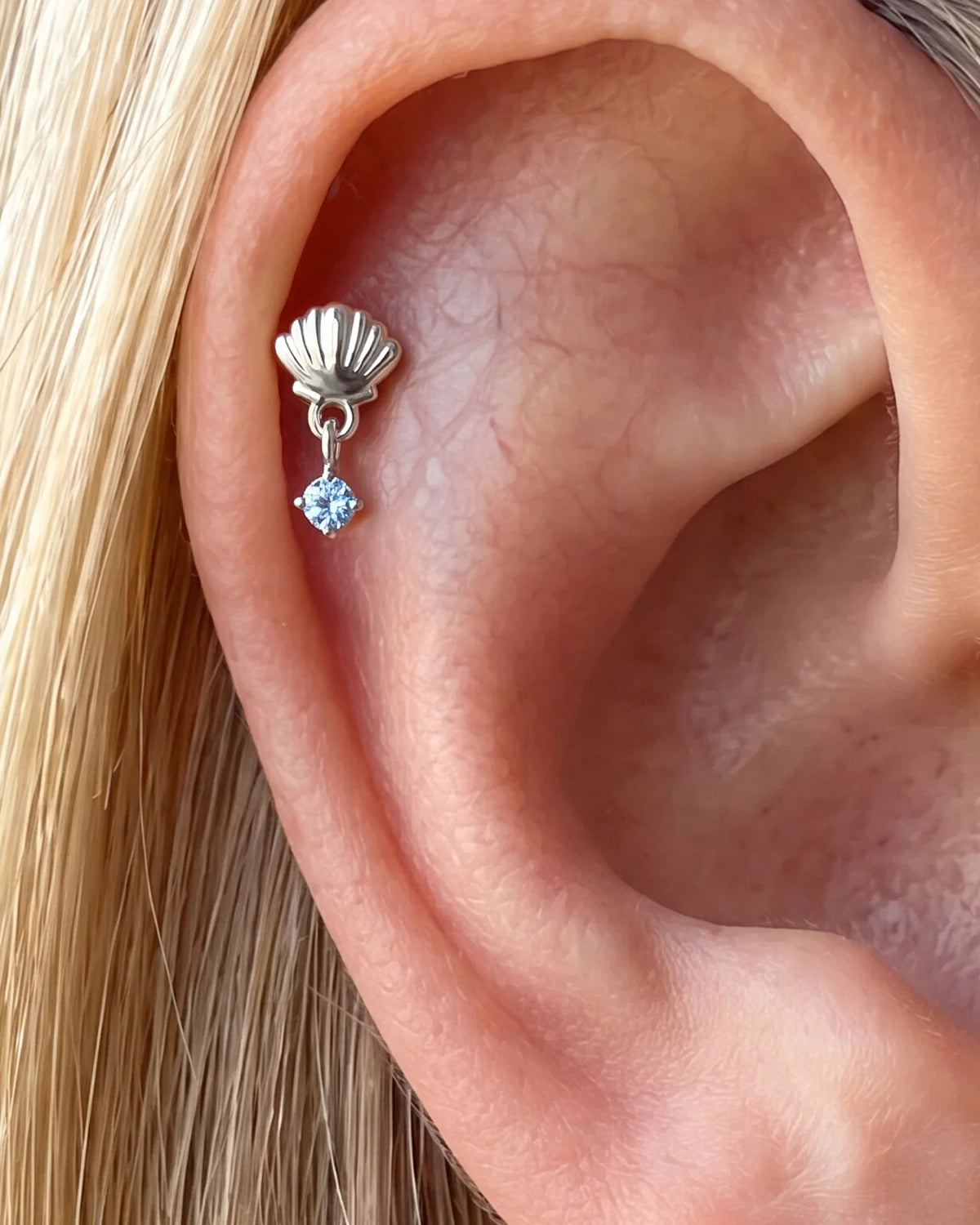 Tidal Glow Seashell Drop Flatback Stud - Silver Sky Blue - image 7