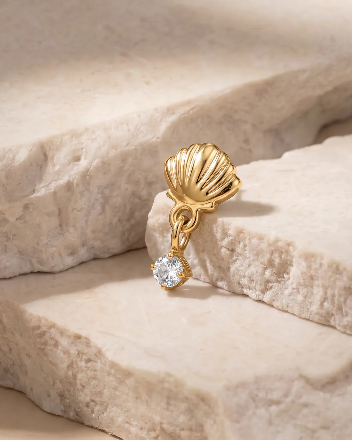 Tidal Glow Seashell Drop Flatback Stud - Gold Crystal Clear - image 2