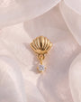 Tidal Glow Seashell Drop Flatback Stud - Gold Crystal Clear - image 3
