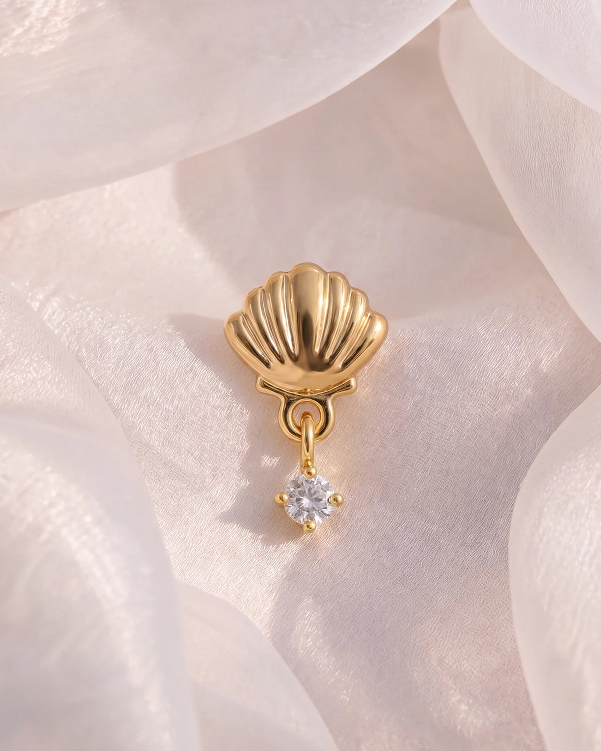 Tidal Glow Seashell Drop Flatback Stud - Gold Crystal Clear - image 3