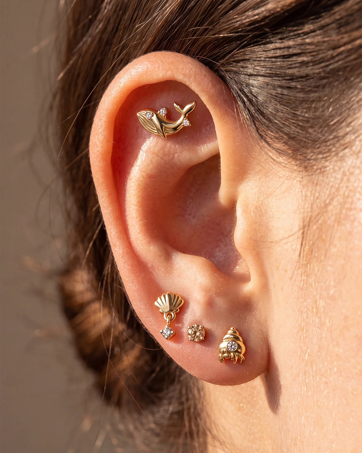 Tidal Glow Seashell Drop Flatback Stud - Gold Crystal Clear - image 5