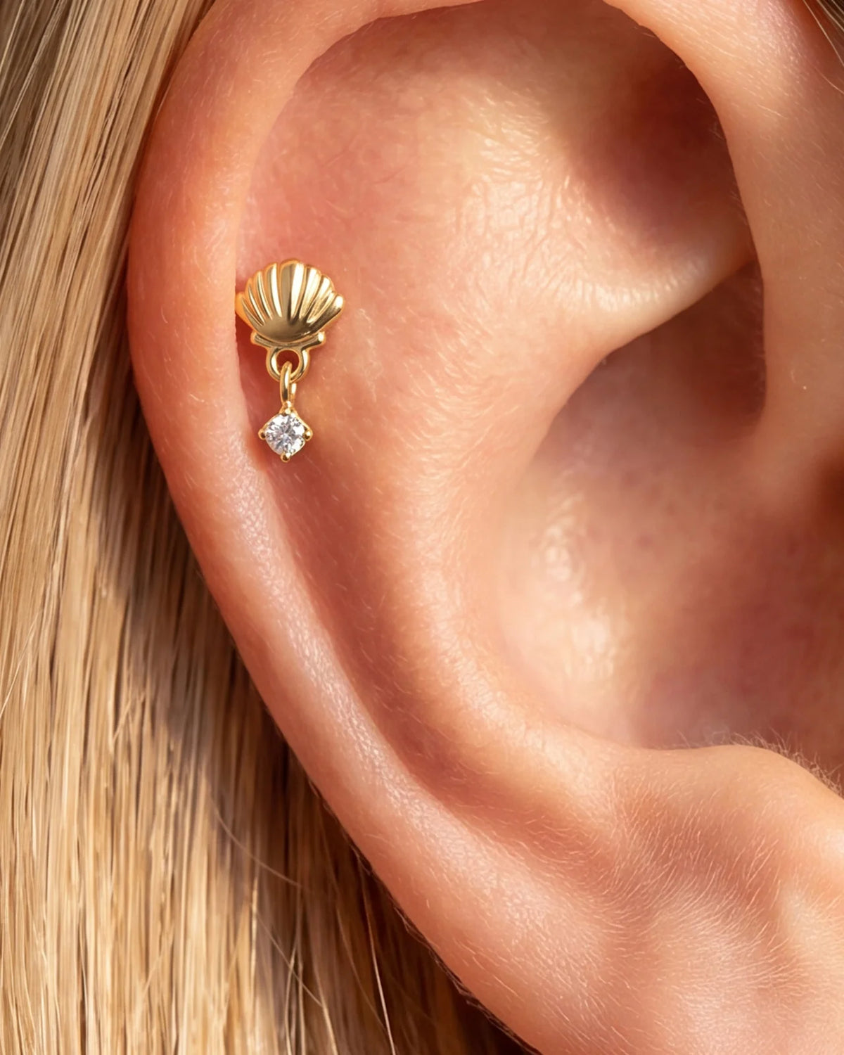 Tidal Glow Seashell Drop Flatback Stud - Gold Crystal Clear - image 7