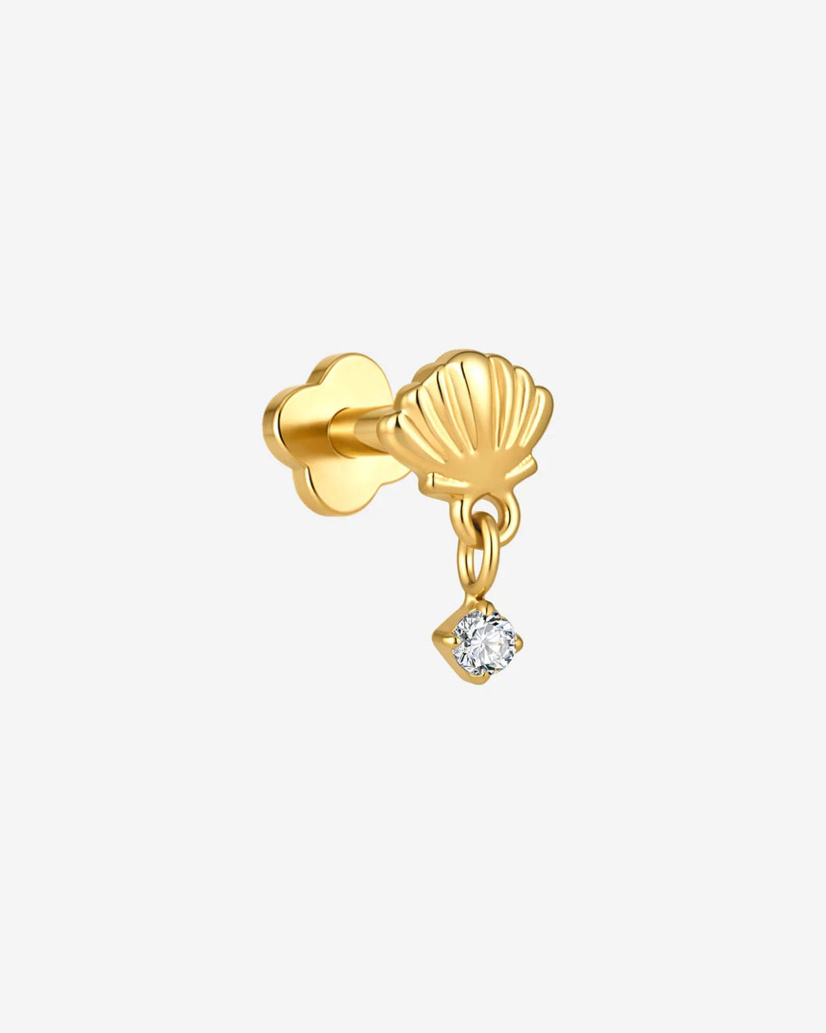 Tidal Glow Seashell Drop Flatback Stud - Gold Crystal Clear - image 8