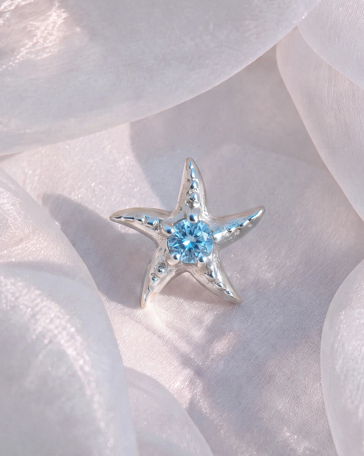 Moonlit Sea Star Flatback Stud - Silver Light Blue - image 3