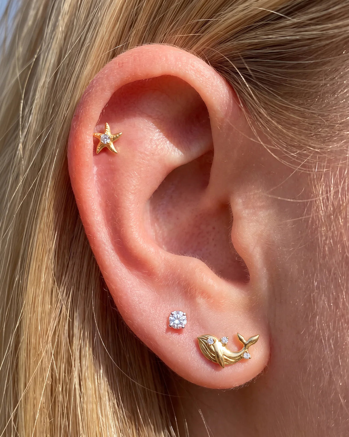 Moonlit Sea Star Flatback Stud - Gold Crystal Clear - image 4