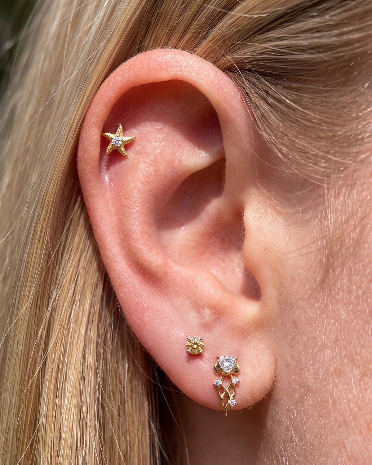 Moonlit Sea Star Flatback Stud - Gold Crystal Clear - image 5