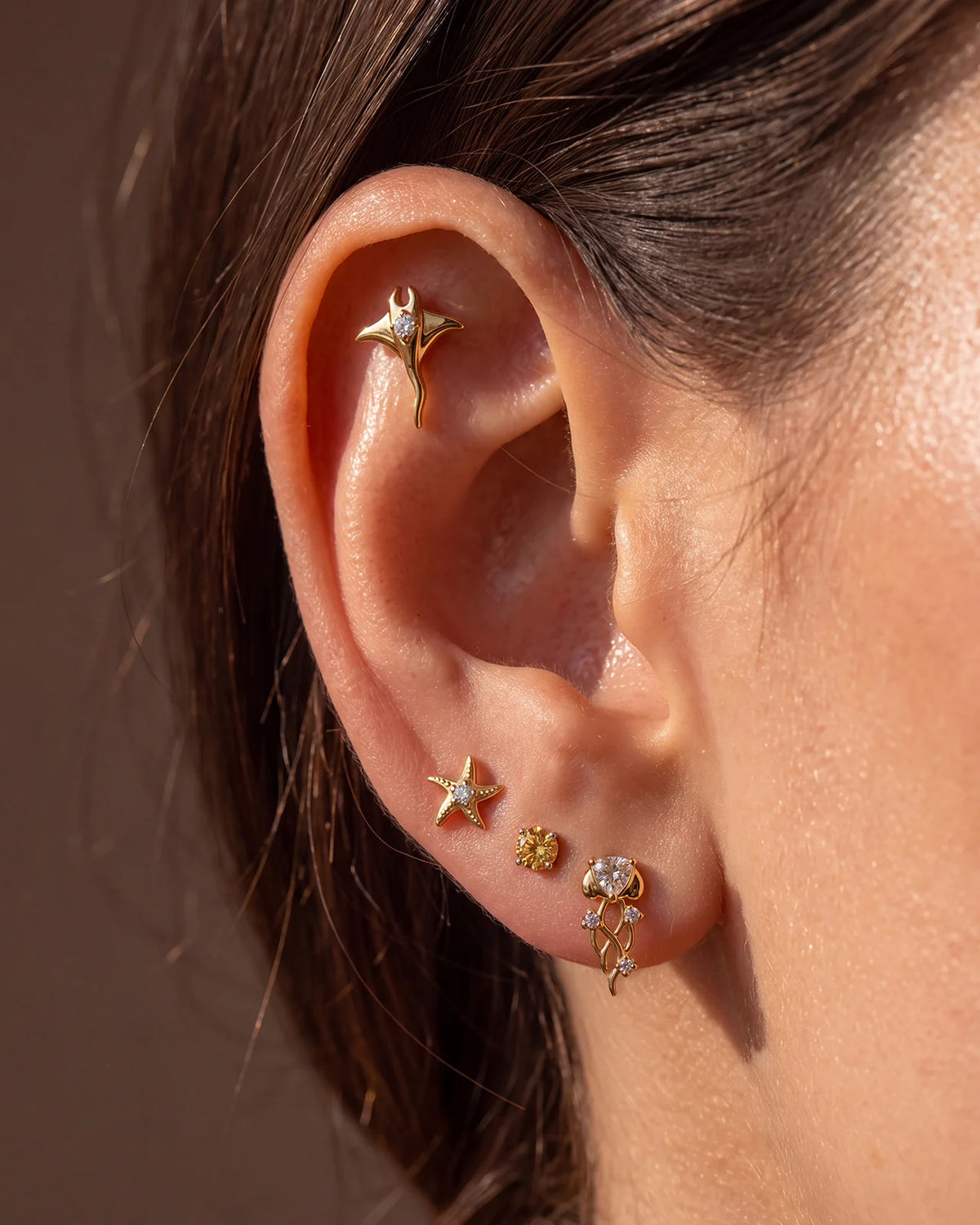 Moonlit Sea Star Flatback Stud - Gold Crystal Clear - image 8