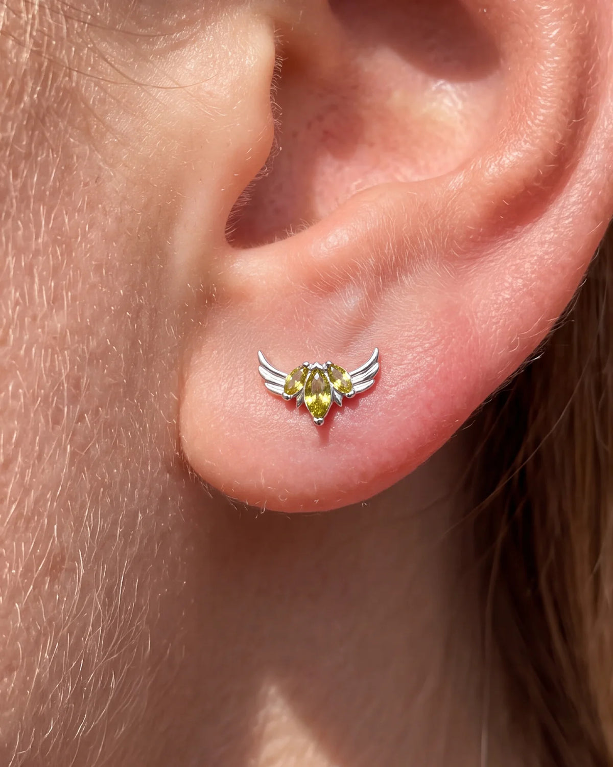 Ribbonwing Butterfly Flatback Stud - Silver Olive Green - image 3