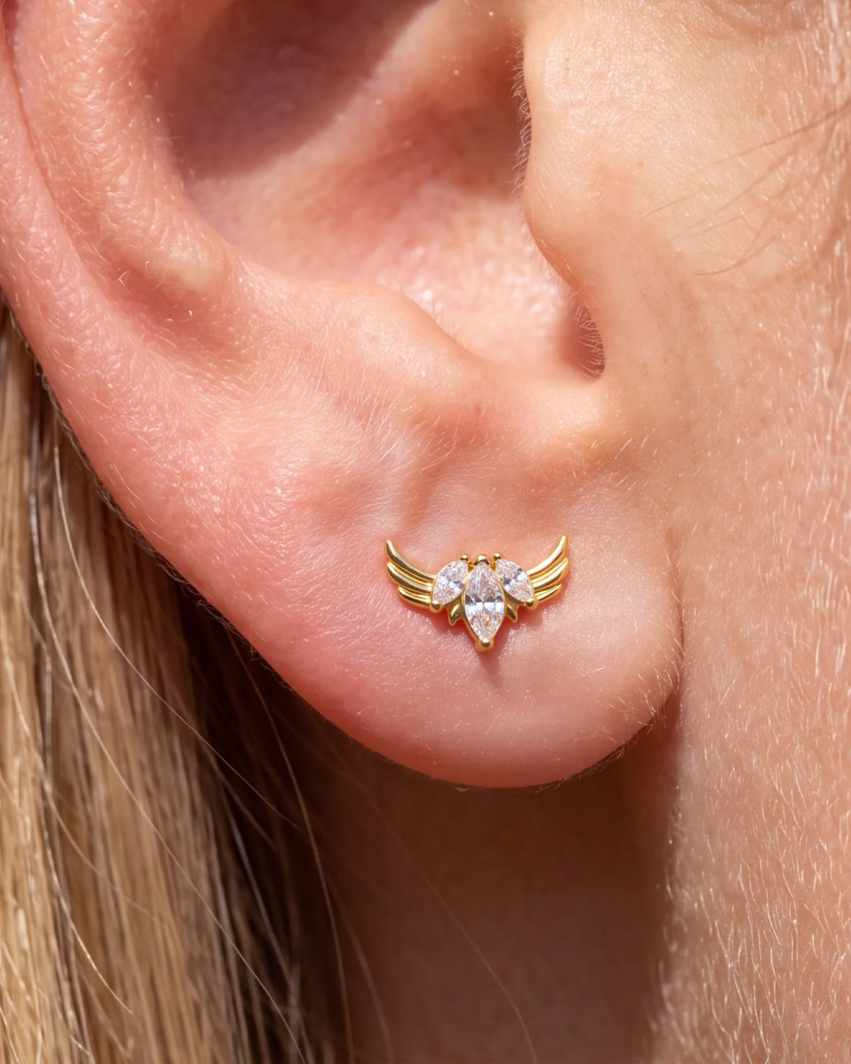 Ribbonwing Butterfly Flatback Stud - Gold Crystal Clear - image 3