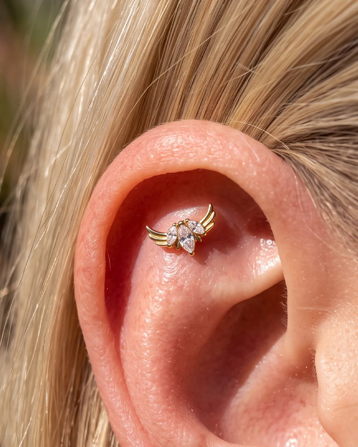 Ribbonwing Butterfly Flatback Stud - Gold Crystal Clear - image 4