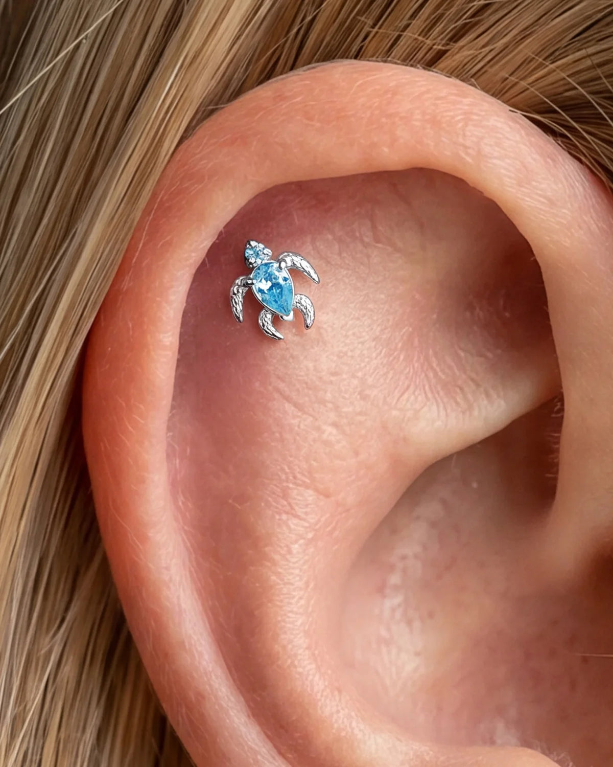 Thalassa Sea Turtle Flatback Stud - Silver Ocean Mist - image 8