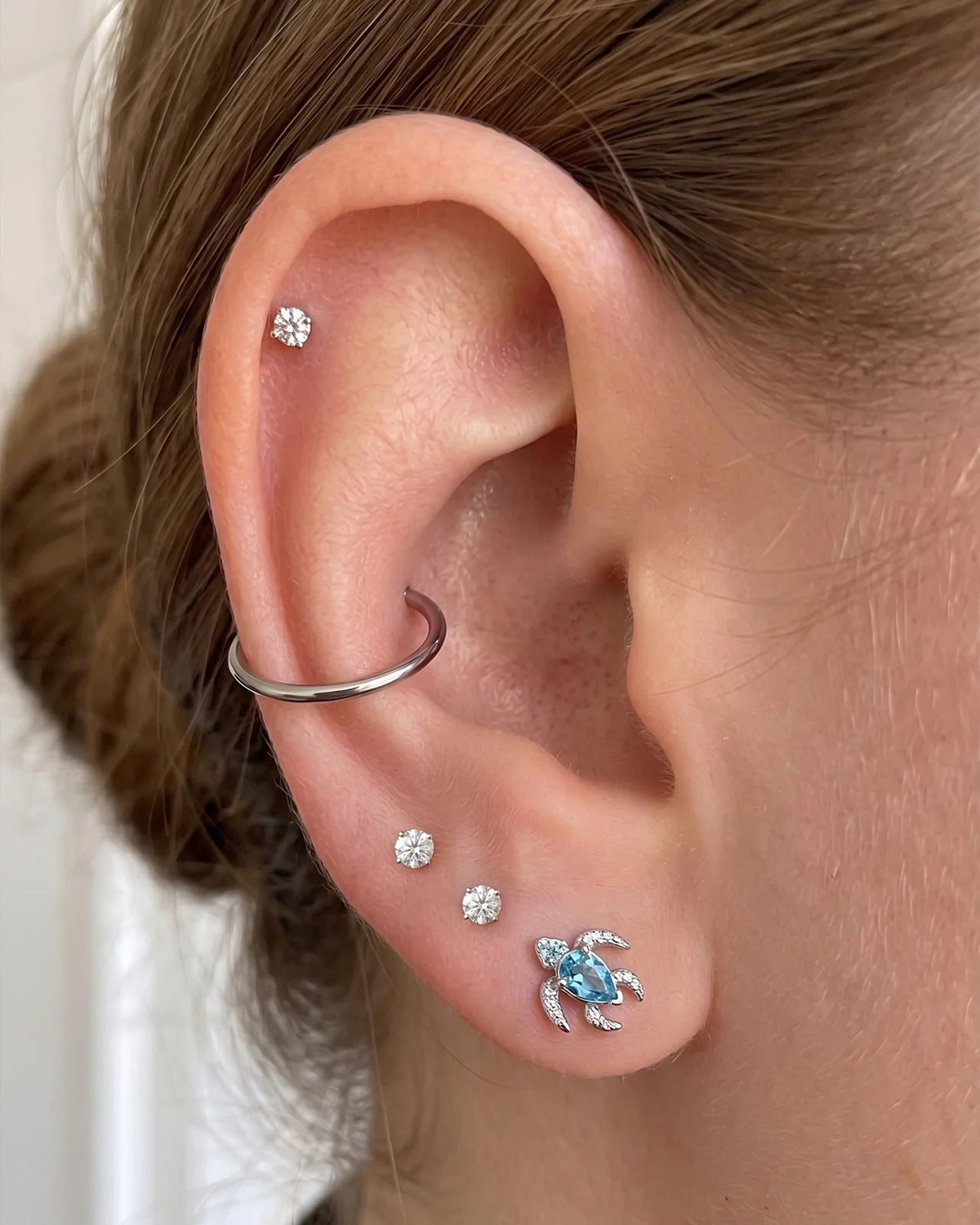 Thalassa Sea Turtle Flatback Stud - Silver Ocean Mist - image 15