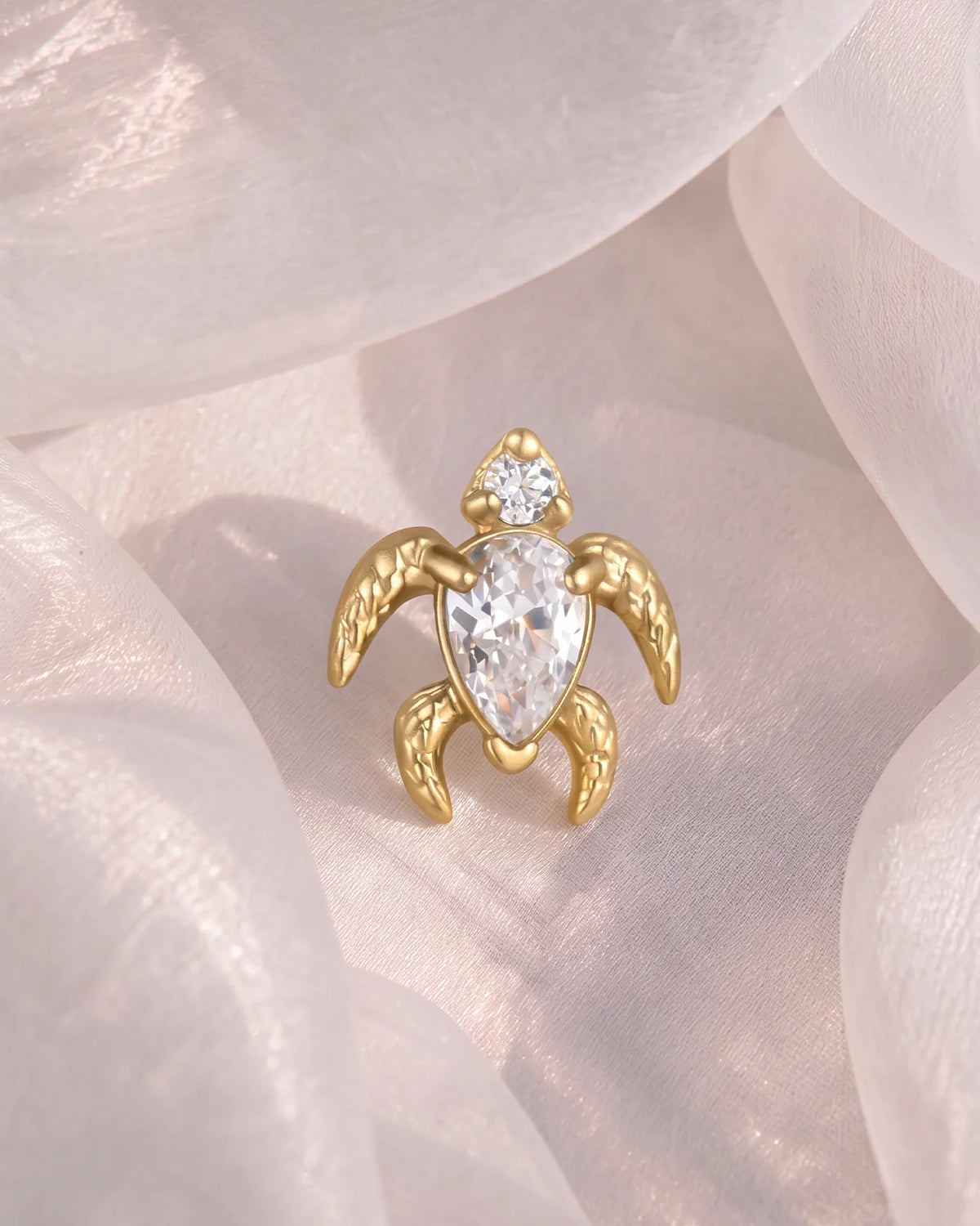Thalassa Sea Turtle Flatback Stud - Gold Crystal Clear - image 3