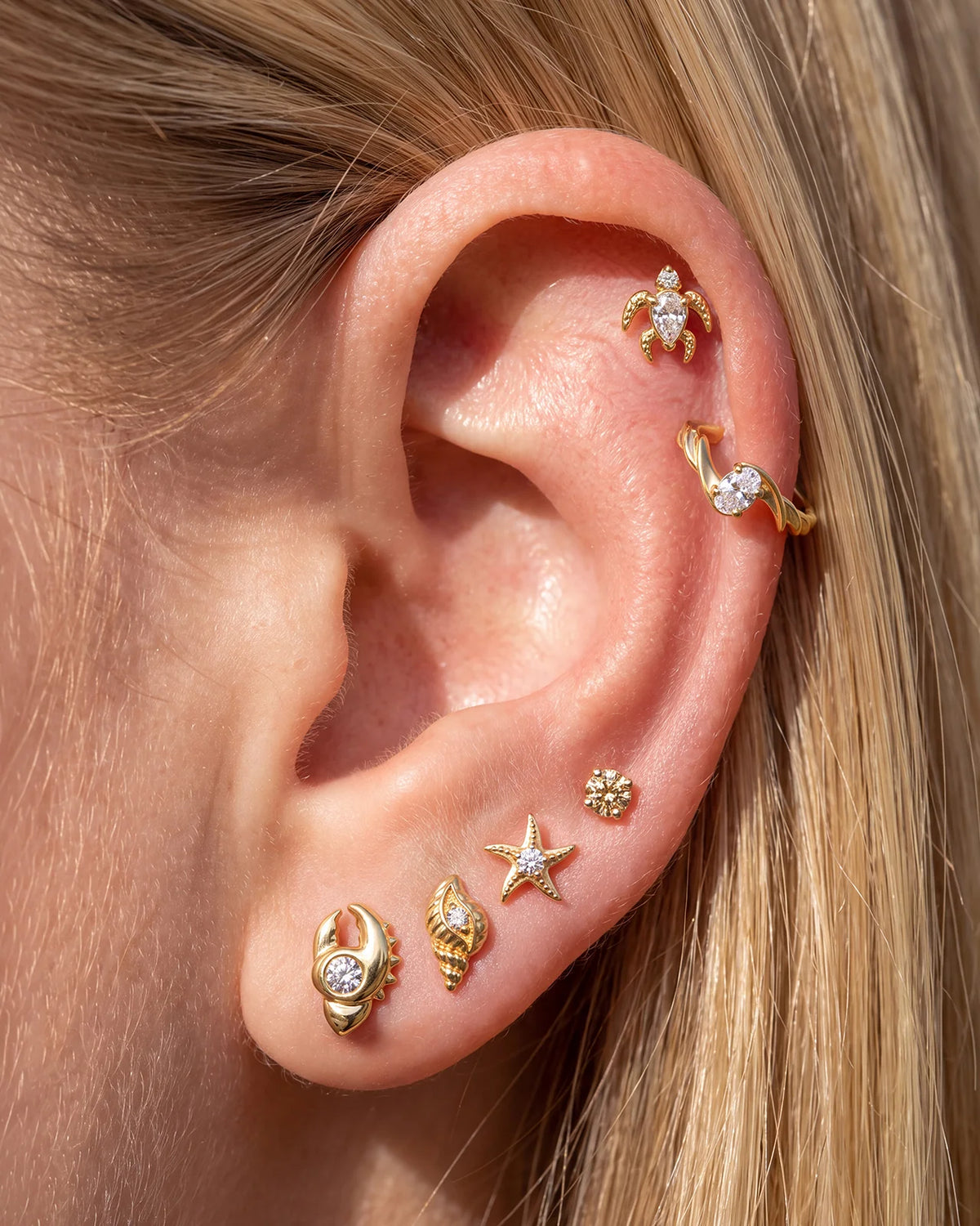 Thalassa Sea Turtle Flatback Stud - Gold Crystal Clear - image 4