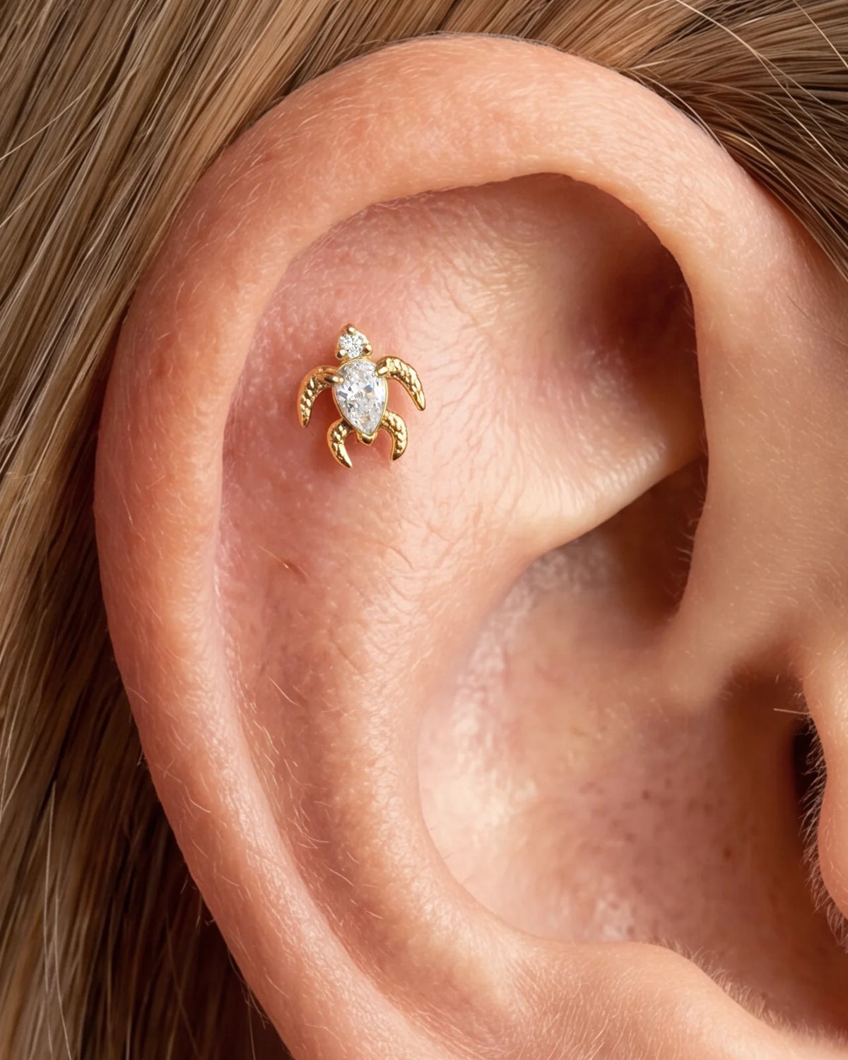 Thalassa Sea Turtle Flatback Stud - Gold Crystal Clear - image 7