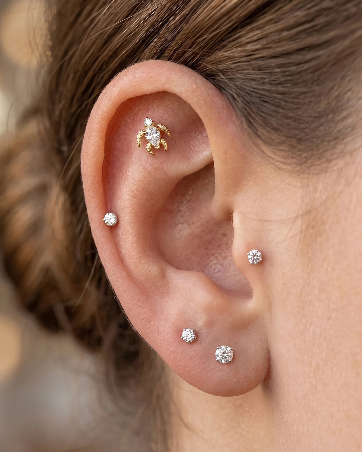 Thalassa Sea Turtle Flatback Stud - Gold Crystal Clear - image 17