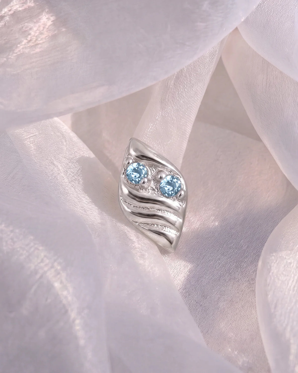 Twin Azure Leaf Flatback Stud - Silver Ocean Mist - image 2