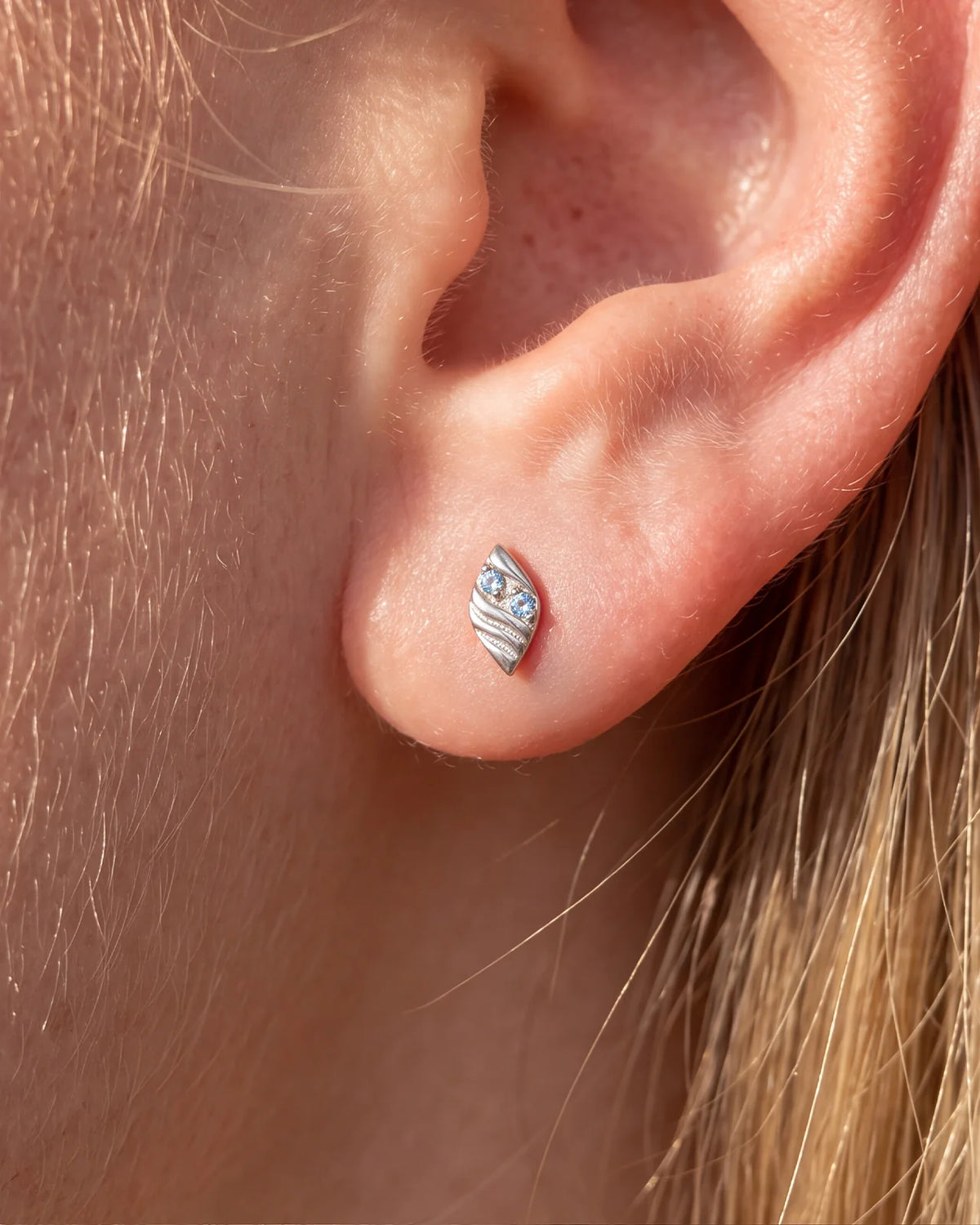 Twin Azure Leaf Flatback Stud - Silver Ocean Mist - image 3
