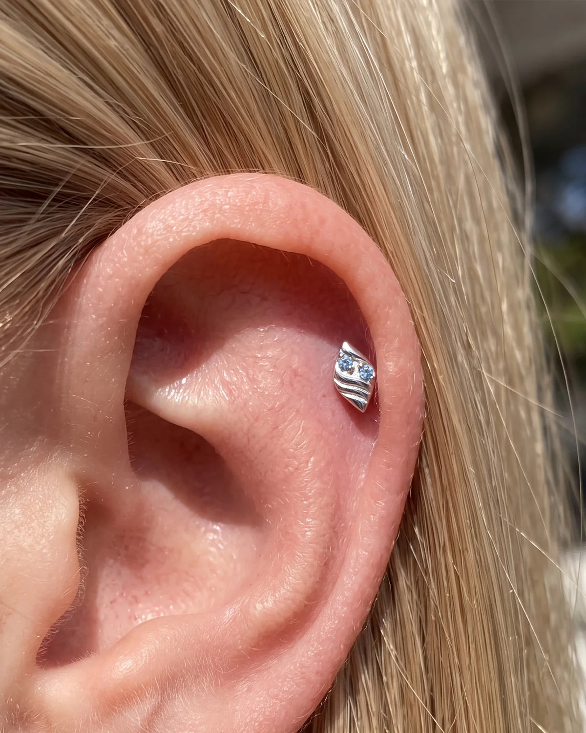 Twin Azure Leaf Flatback Stud - Silver Ocean Mist - image 4