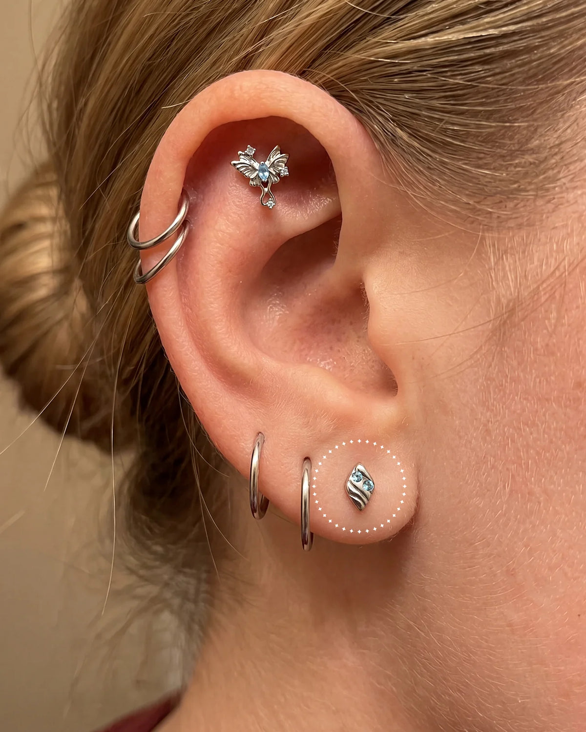 Twin Azure Leaf Flatback Stud - Silver Ocean Mist - image 11