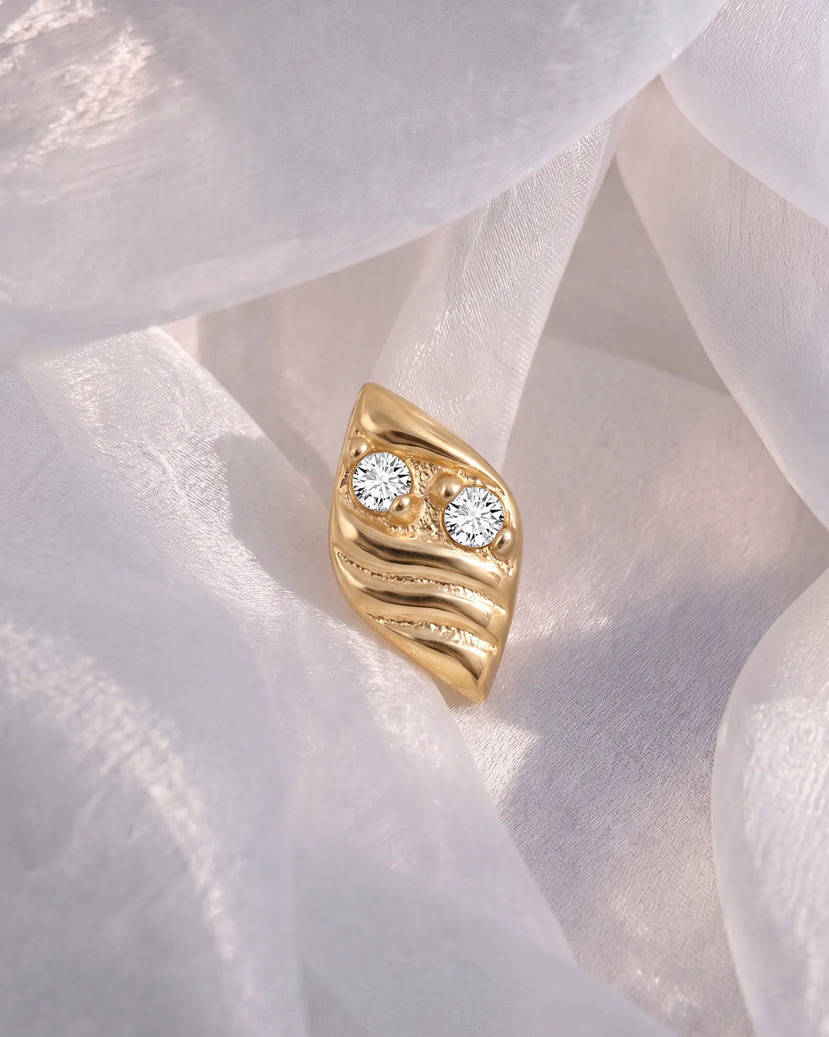 Twin Azure Leaf Flatback Stud - Gold Crystal Clear - image 2