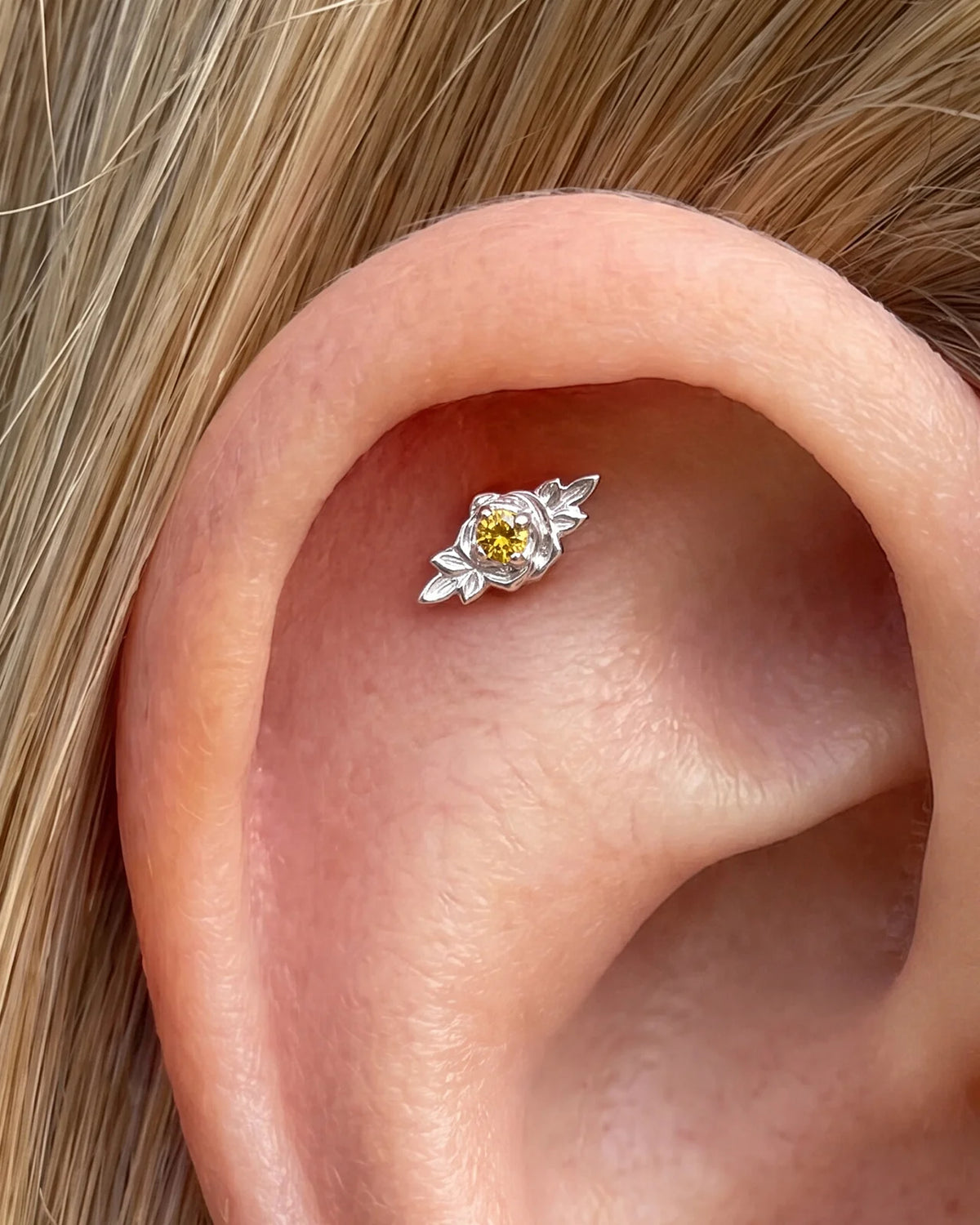 Petite Blossom Flatback Stud - Silver Champagne Glow - image 5