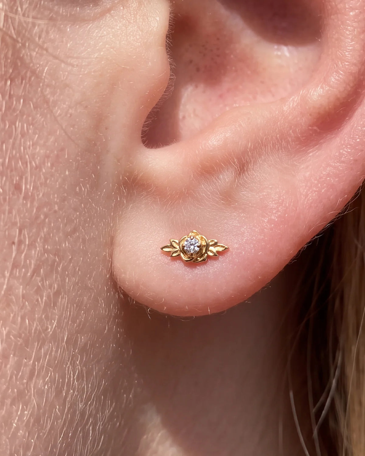 Petite Blossom Flatback Stud - Gold Crystal Clear - image 3