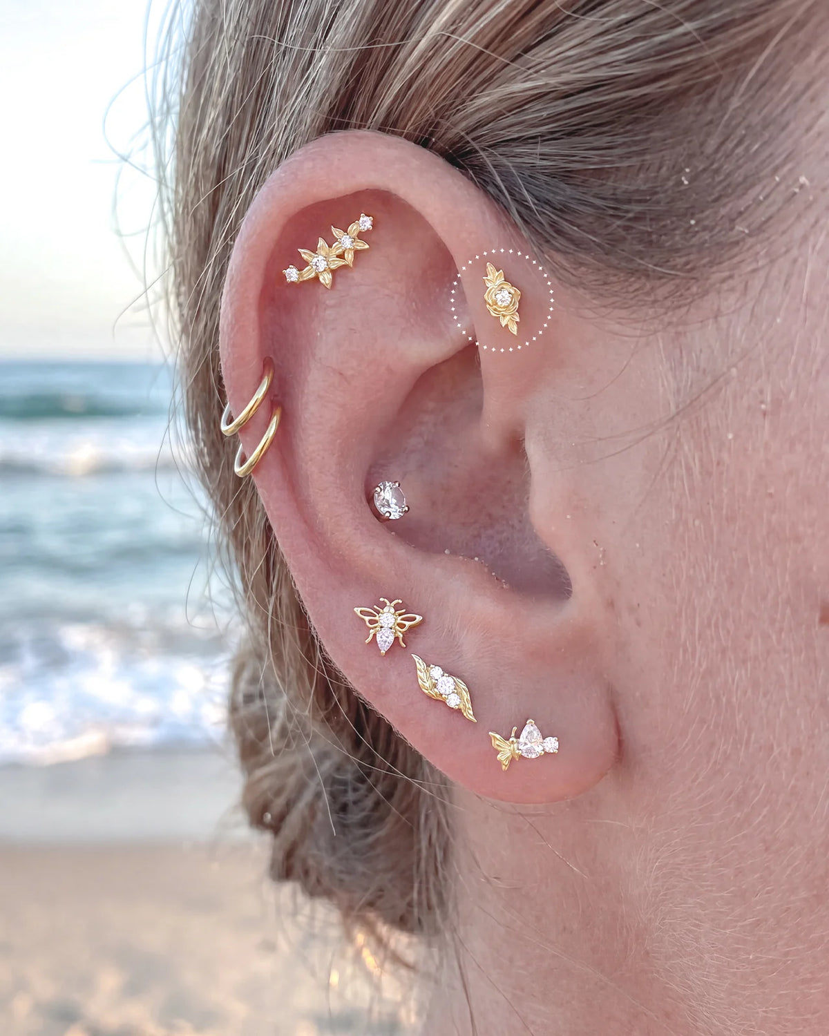 Petite Blossom Flatback Stud - Gold Crystal Clear - image 8