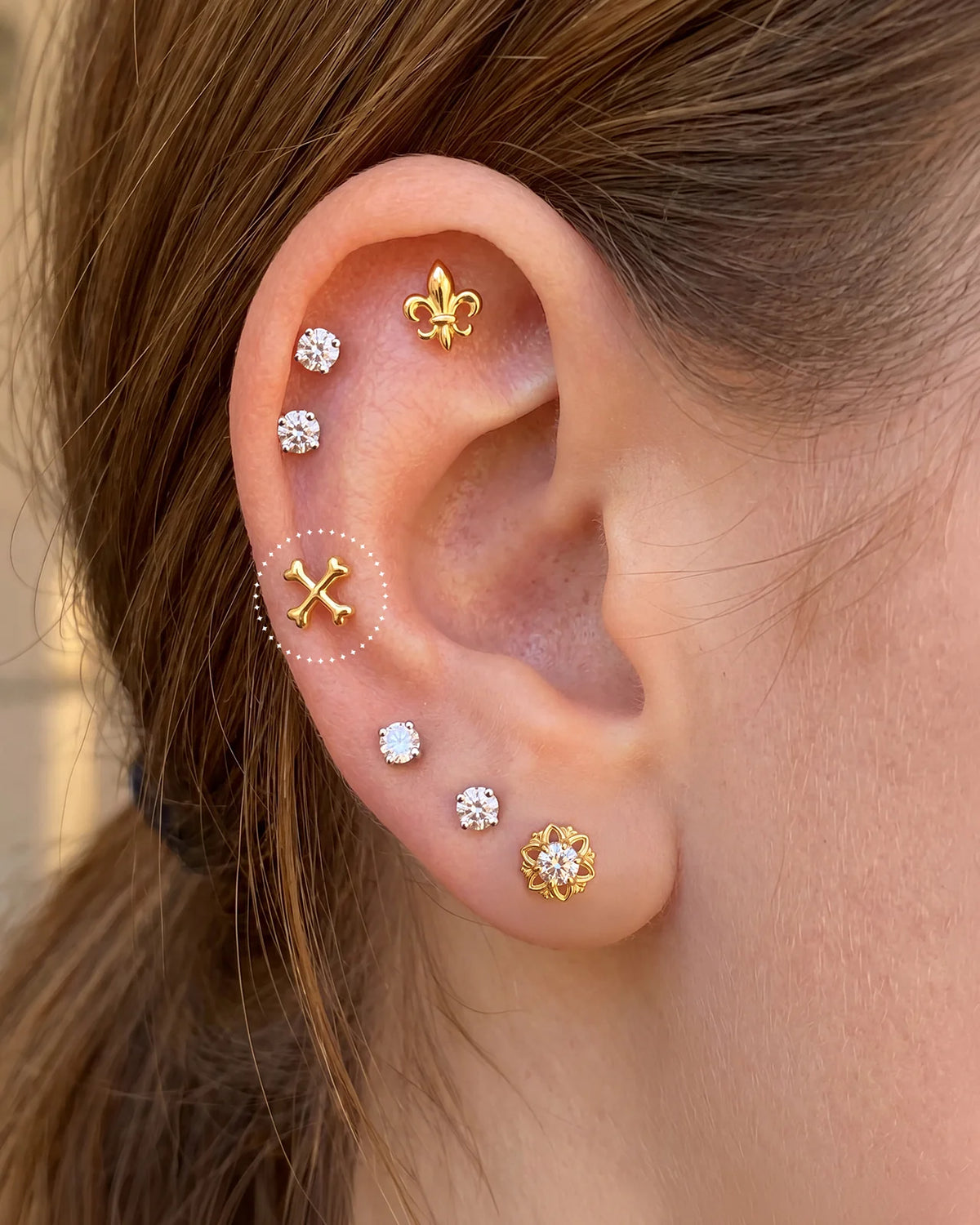 Crossbones Flatback Stud - Gold - image 5