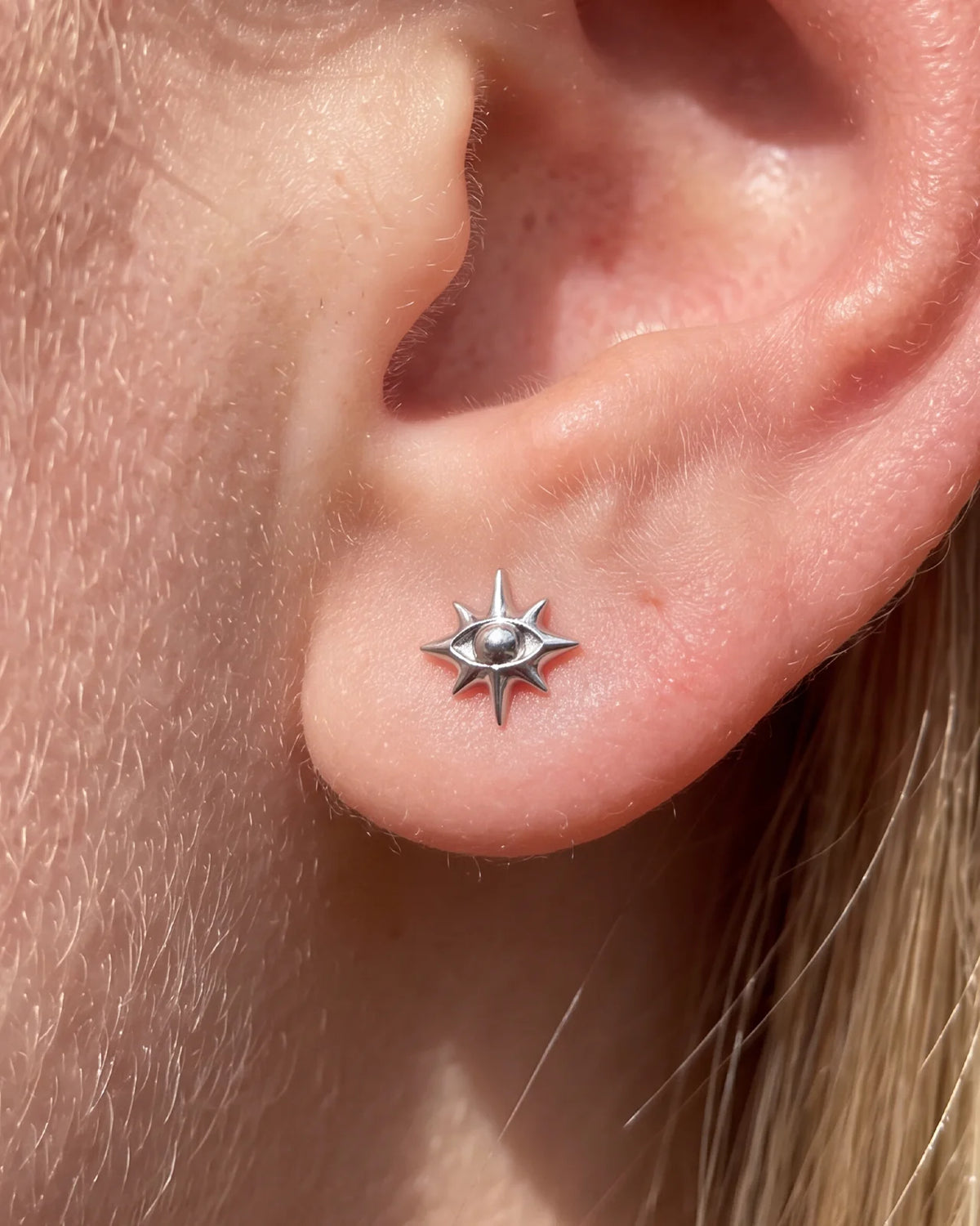Solar Gaze Starburst Flatback Stud - Silver - image 3