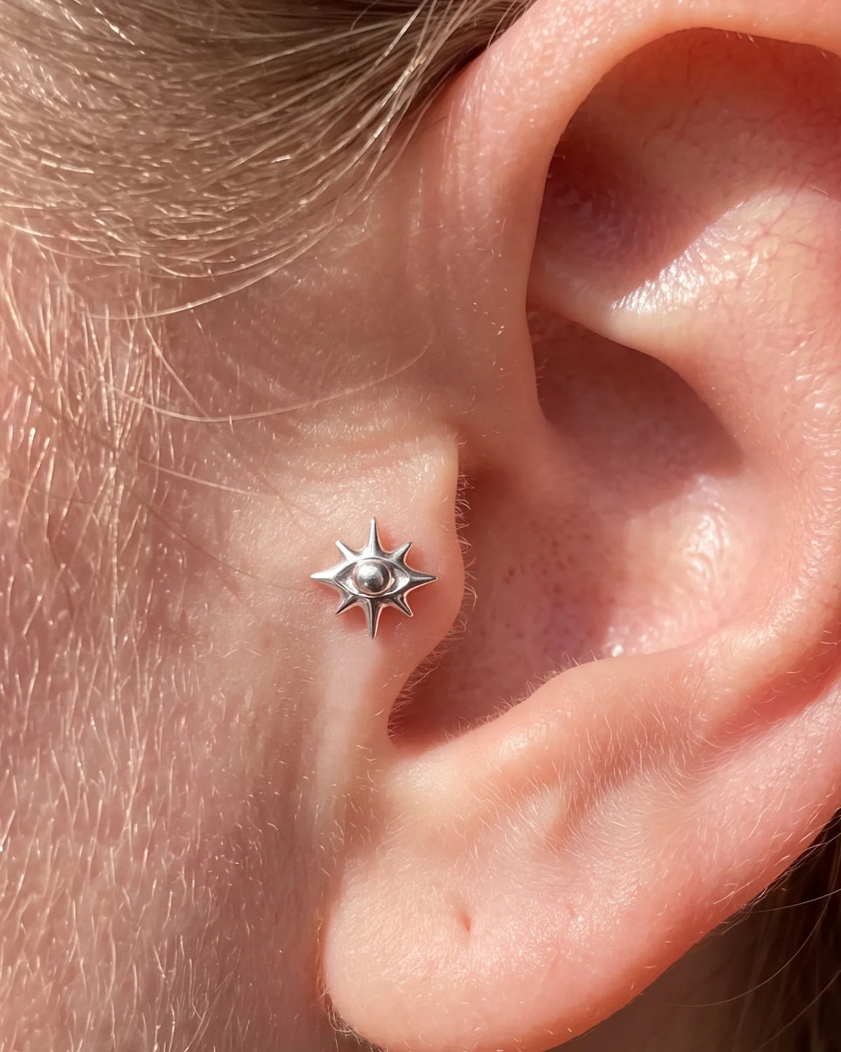 Solar Gaze Starburst Flatback Stud - Silver - image 5