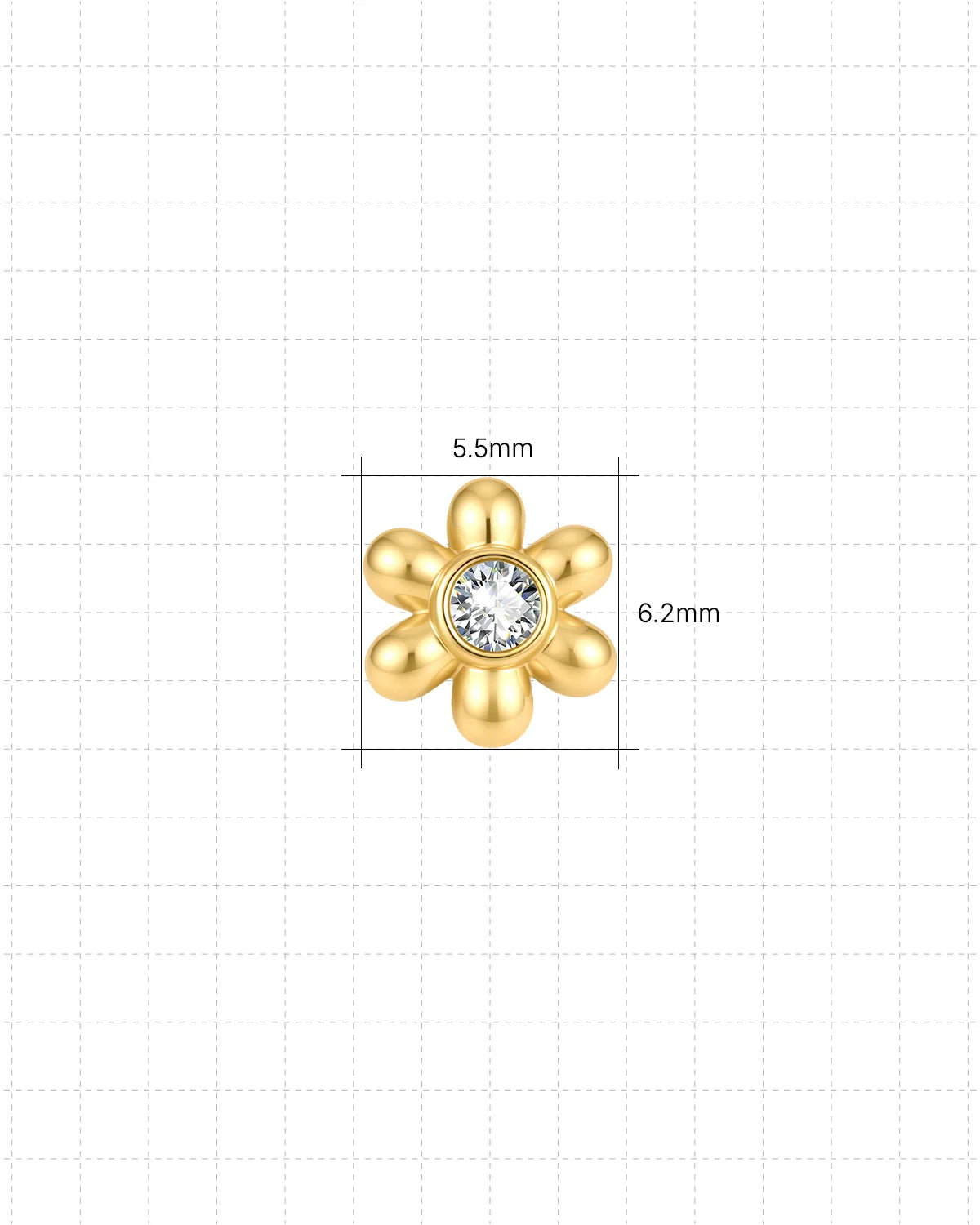 Petal Pop Flatback Stud - Gold Crystal Clear - 5.5 x 6.2mm size guide