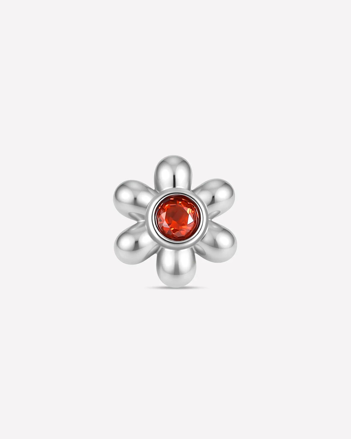 Petal Pop Flatback Stud - Silver Garnet Red - front view