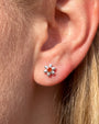Petal Pop Flatback Stud - Silver Garnet Red - lobe styling
