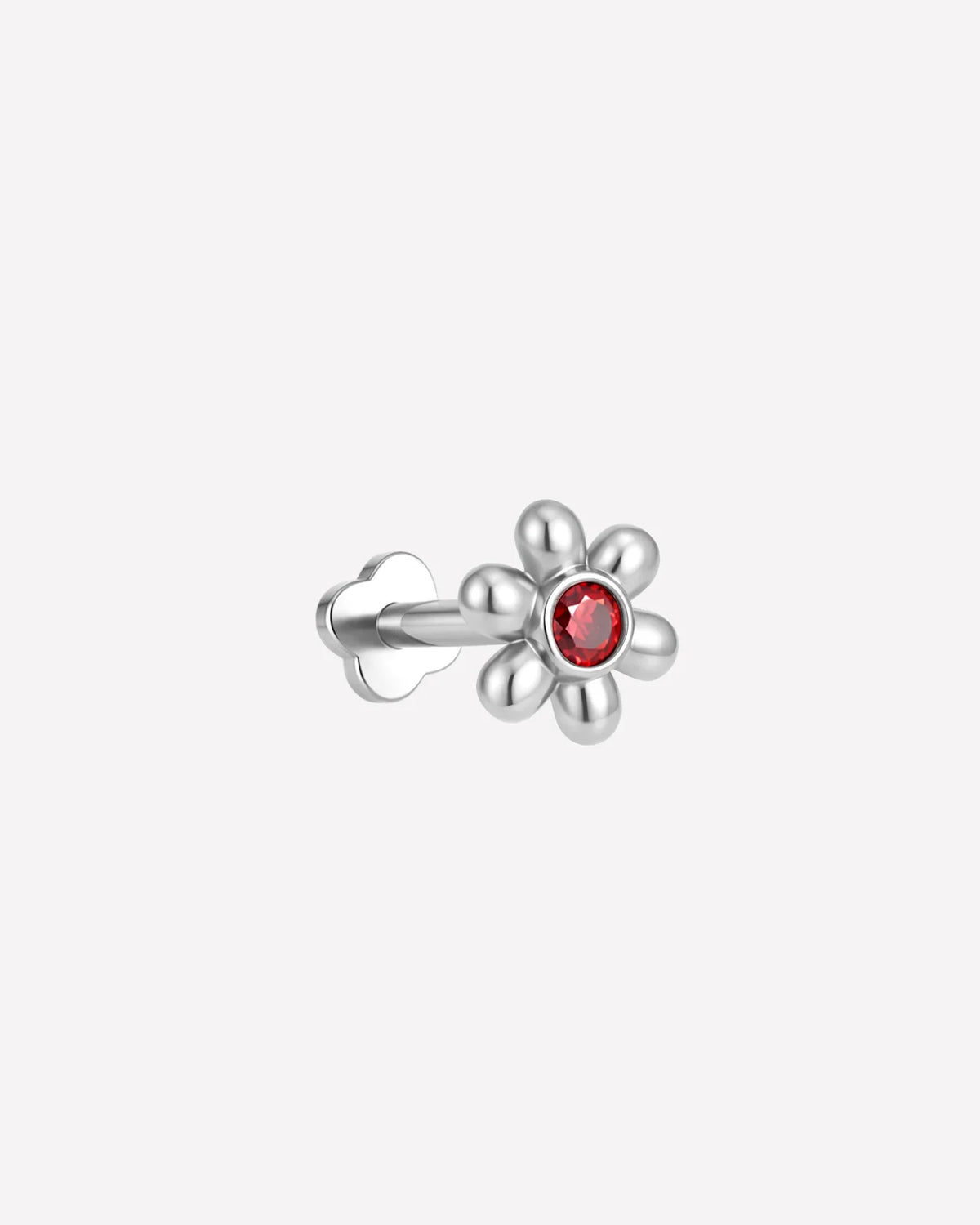 Petal Pop Flatback Stud - Silver Garnet Red - side view