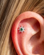 Sunbeam Flatback Stud - Silver Emerald Green - flat styling