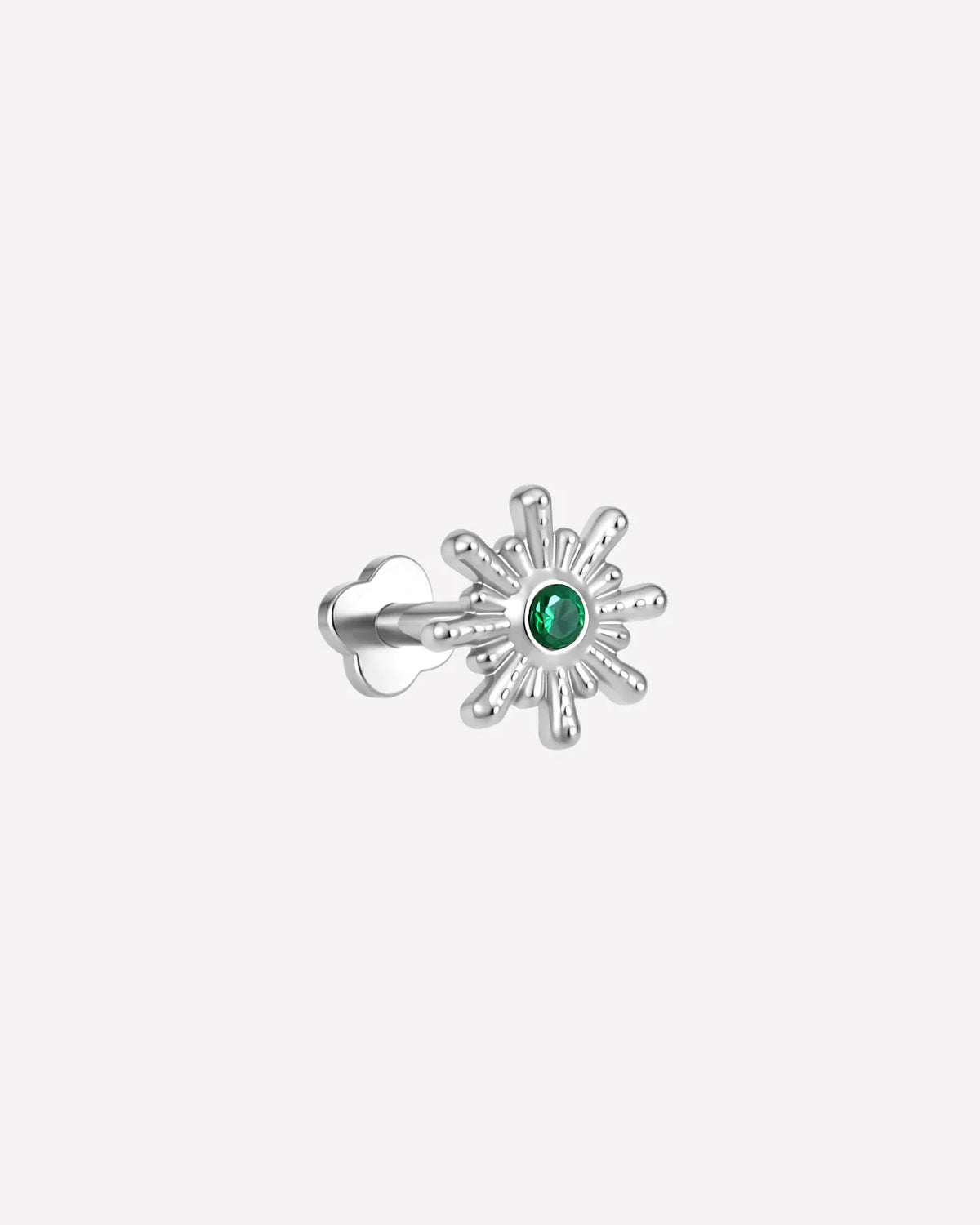 Sunbeam Flatback Stud - Silver Emerald Green - side view